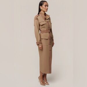JLUXLABEL BEIGE ICON BELTED MIDI DRESS